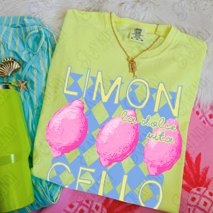 Limon Cello La Dolce Vita PNG Digital Download Sublimation DTF Print Preppy Plaid Pink Lemon