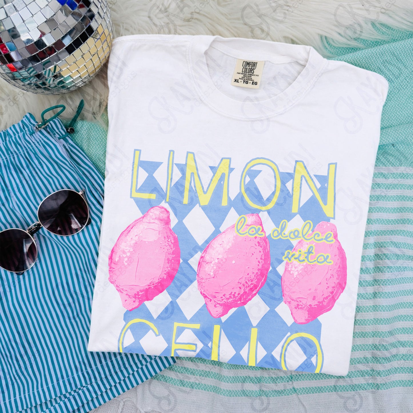 Limon Cello La Dolce Vita PNG Digital Download Sublimation DTF Print Preppy Plaid Pink Lemon
