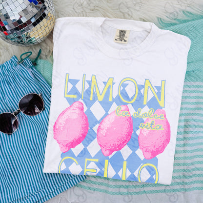 Limon Cello La Dolce Vita PNG Digital Download Sublimation DTF Print Preppy Plaid Pink Lemon