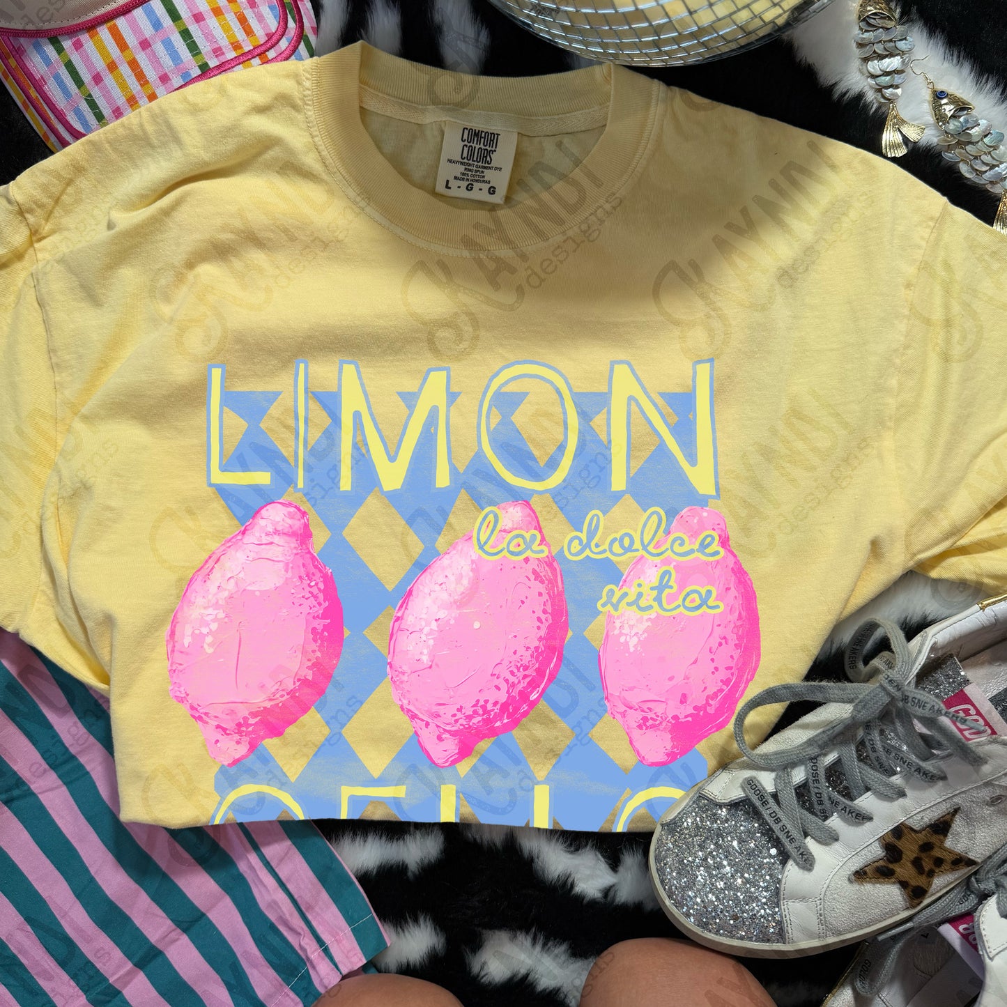 Limon Cello La Dolce Vita PNG Digital Download Sublimation DTF Print Preppy Plaid Pink Lemon