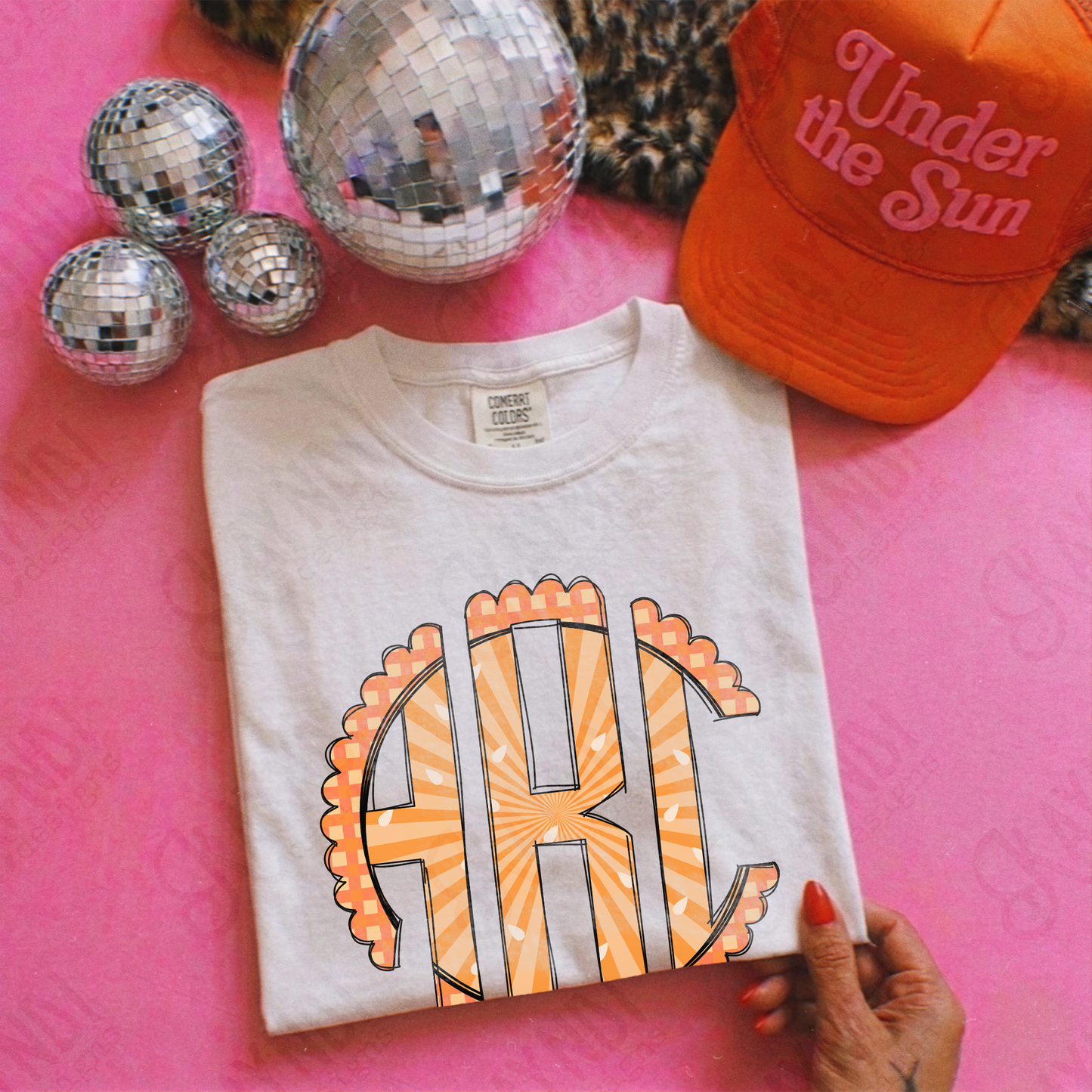 Orange Punch Doodle Monogram Set Sublimation Design PNG Digital Download Printable