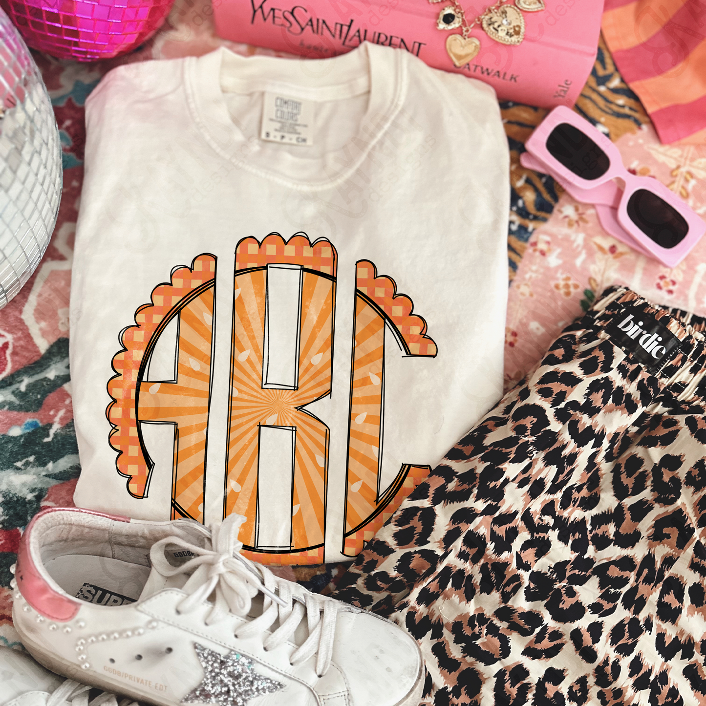 Orange Punch Doodle Monogram Set Sublimation Design PNG Digital Download Printable