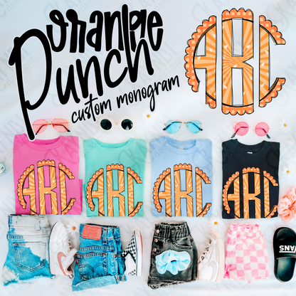 Orange Punch Doodle Monogram Set Sublimation Design PNG Digital Download Printable