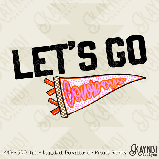 Pendant Flag Let's Go Cowboys PNG Digital Download Sublimation DTF Print Pink Checker Stars