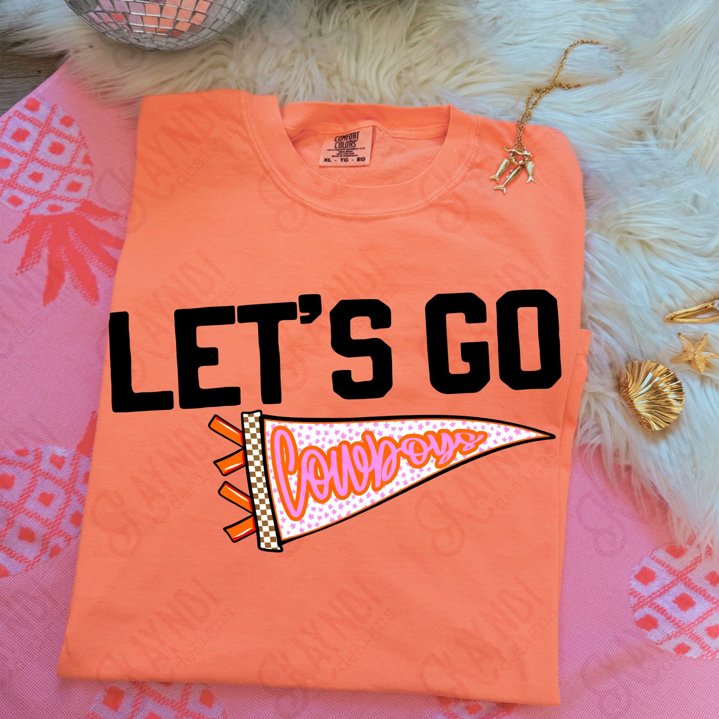 Pendant Flag Let's Go Cowboys PNG Digital Download Sublimation DTF Print Pink Checker Stars