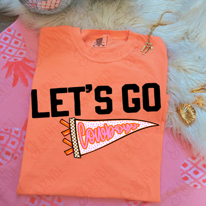 Pendant Flag Let's Go Cowboys PNG Digital Download Sublimation DTF Print Pink Checker Stars
