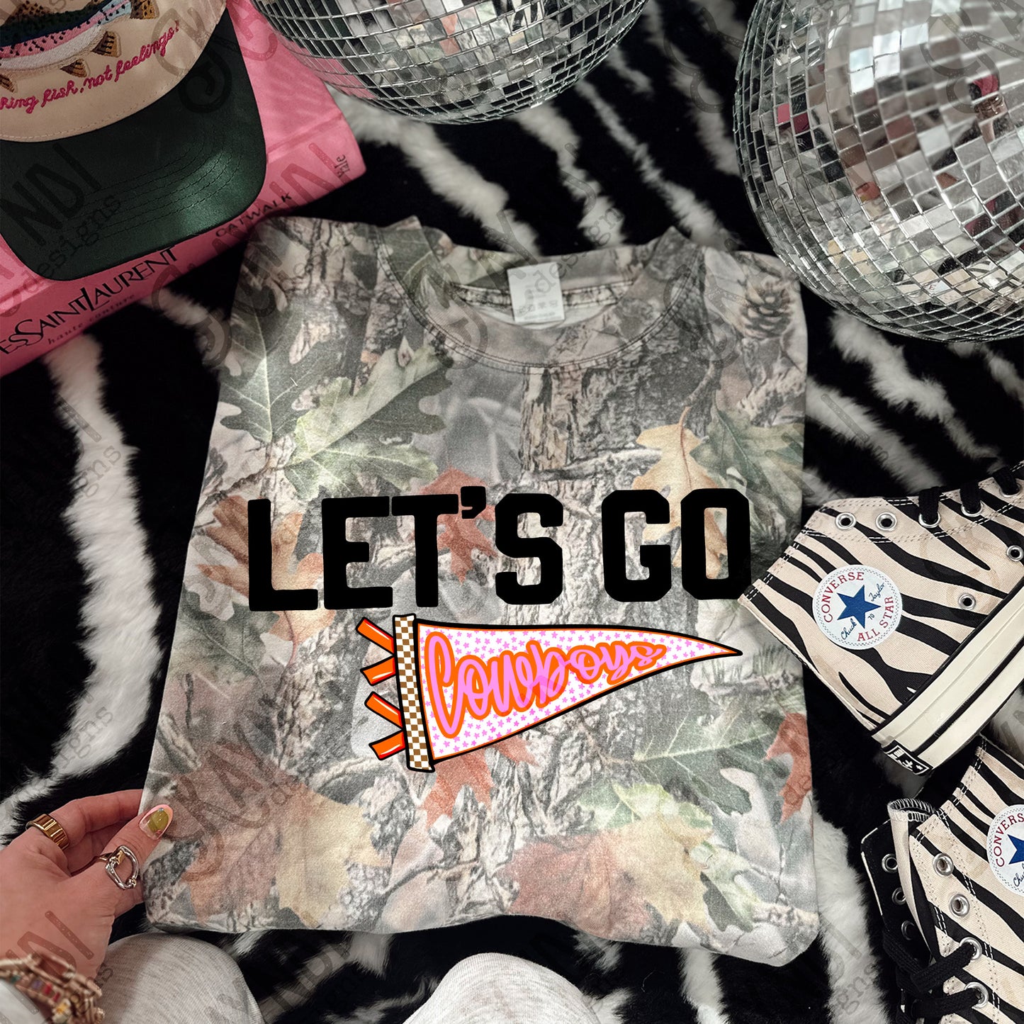 Pendant Flag Let's Go Cowboys PNG Digital Download Sublimation DTF Print Pink Checker Stars