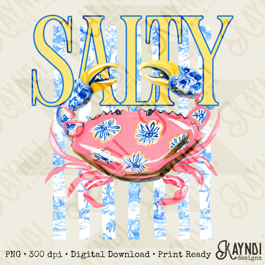 Salty Crab PNG Digital Download Sublimation DTF Print Preppy Striped Beachy Vibes