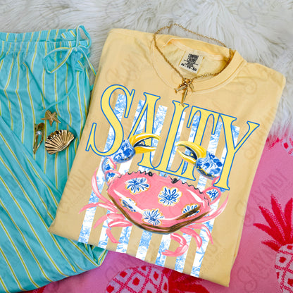 Salty Crab PNG Digital Download Sublimation DTF Print Preppy Striped Beachy Vibes