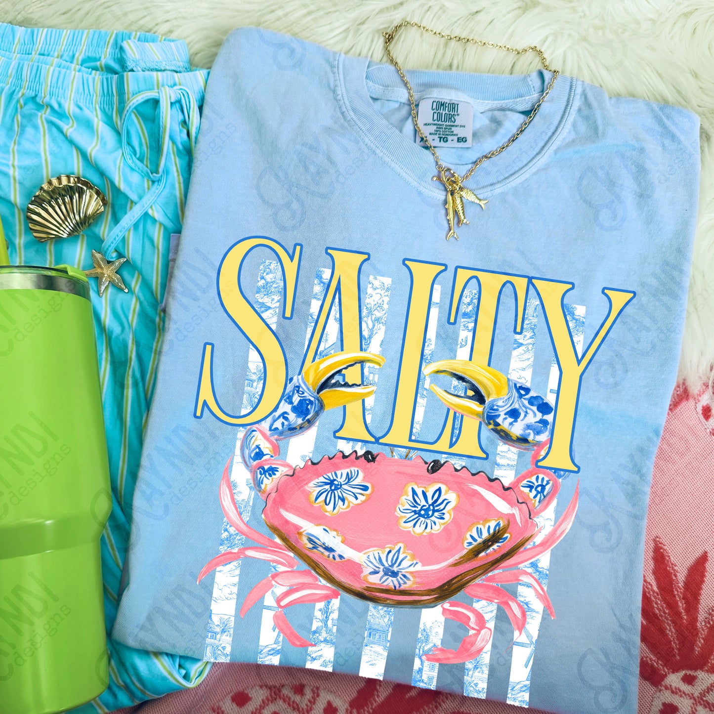 Salty Crab PNG Digital Download Sublimation DTF Print Preppy Striped Beachy Vibes
