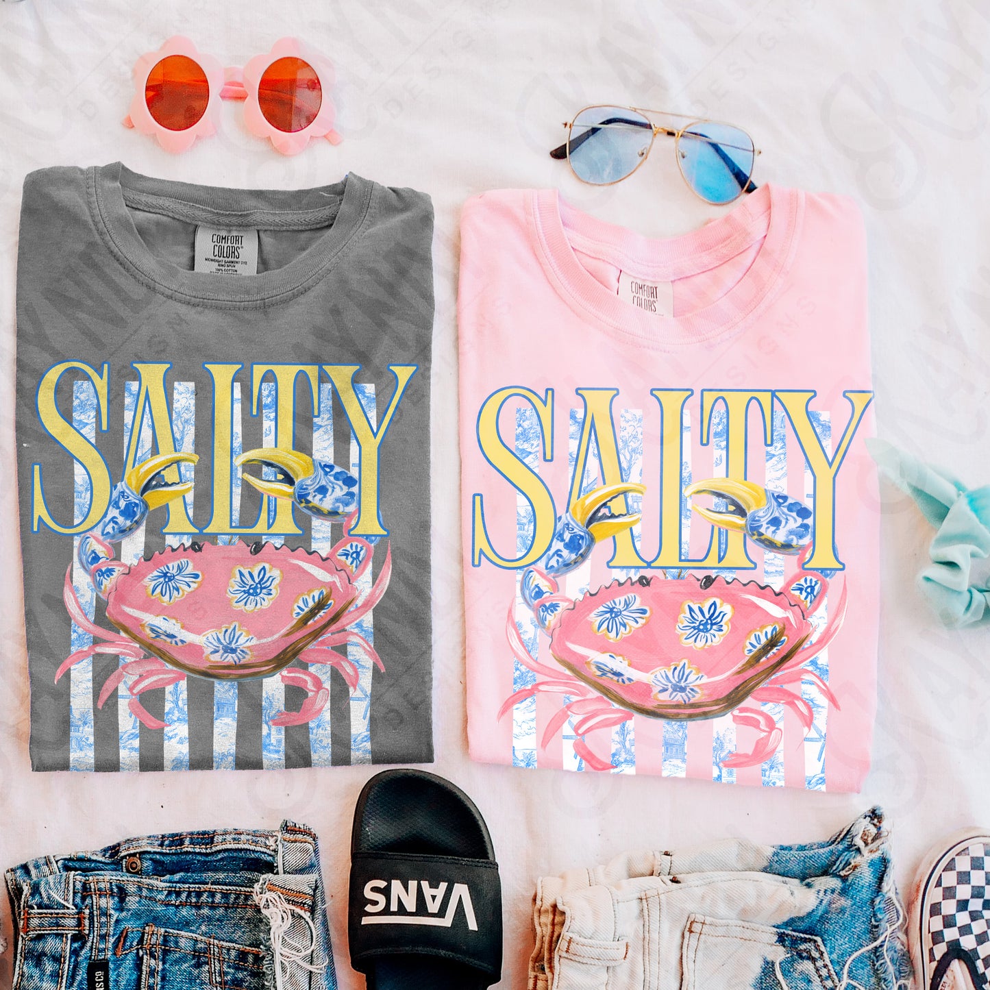 Salty Crab PNG Digital Download Sublimation DTF Print Preppy Striped Beachy Vibes