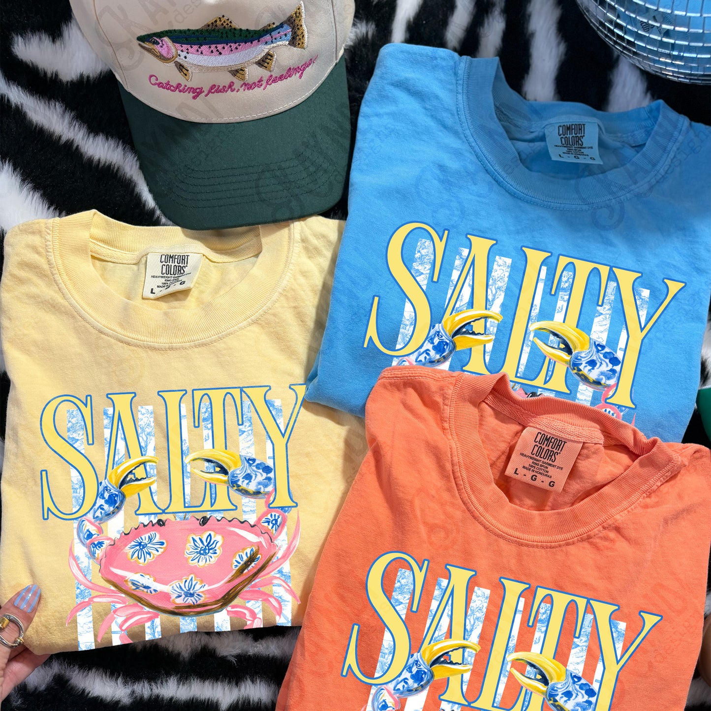 Salty Crab PNG Digital Download Sublimation DTF Print Preppy Striped Beachy Vibes