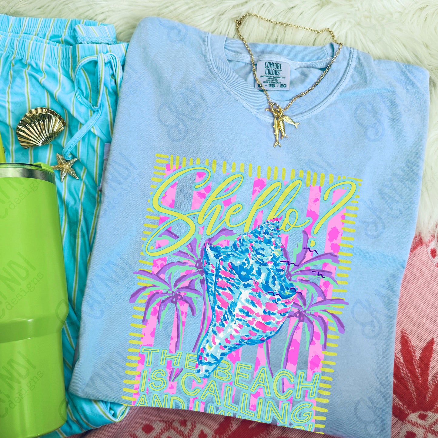 Shello the Beach is Calling and I Must Go PNG Digital Download Sublimation DTF Print Shell Preppy Beachy Vibes