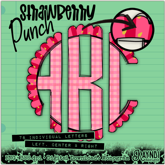 Strawberry Punch Doodle Monogram Set Sublimation Design PNG Digital Download Printable
