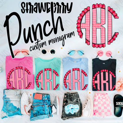 Strawberry Punch Doodle Monogram Set Sublimation Design PNG Digital Download Printable