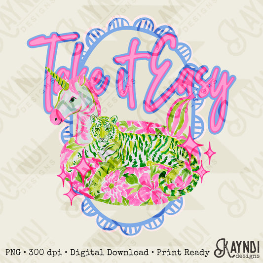 Take it Easy Tiger PNG Digital Download Sublimation DTF Print Preppy Tiger Float Striped