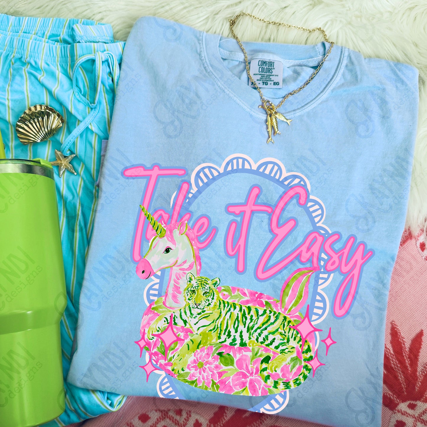 Take it Easy Tiger PNG Digital Download Sublimation DTF Print Preppy Tiger Float Striped