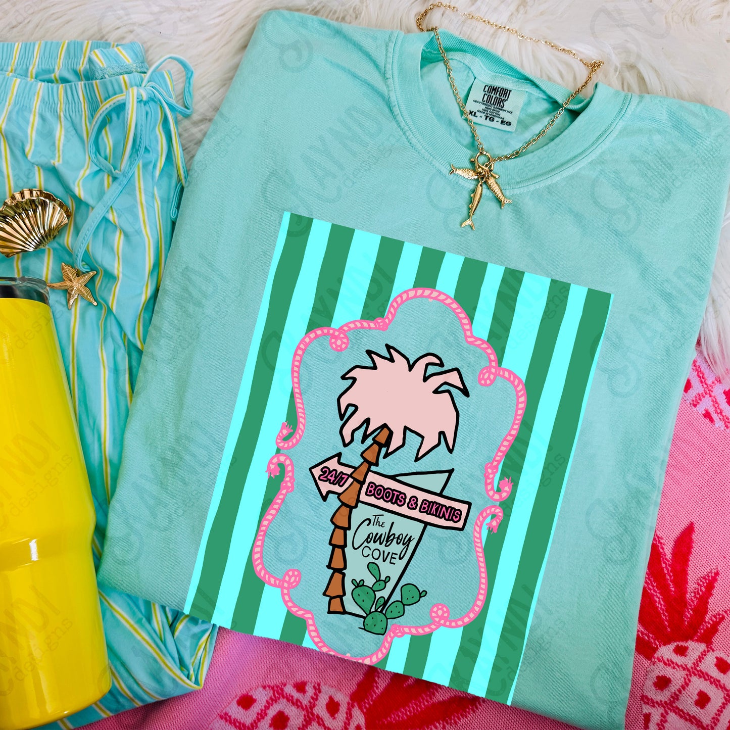 The Cowboy Cove Pocket PNG Digital Download Sublimation DTF Print Preppy Striped Beachy Palm Tree