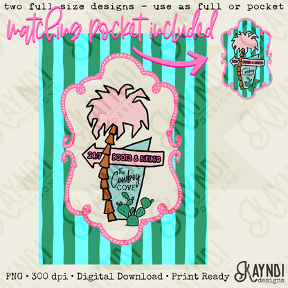 The Cowboy Cove Pocket PNG Digital Download Sublimation DTF Print Preppy Striped Beachy Palm Tree