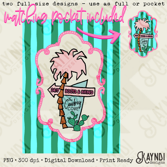 The Cowboy Cove Pocket PNG Digital Download Sublimation DTF Print Preppy Striped Beachy Palm Tree