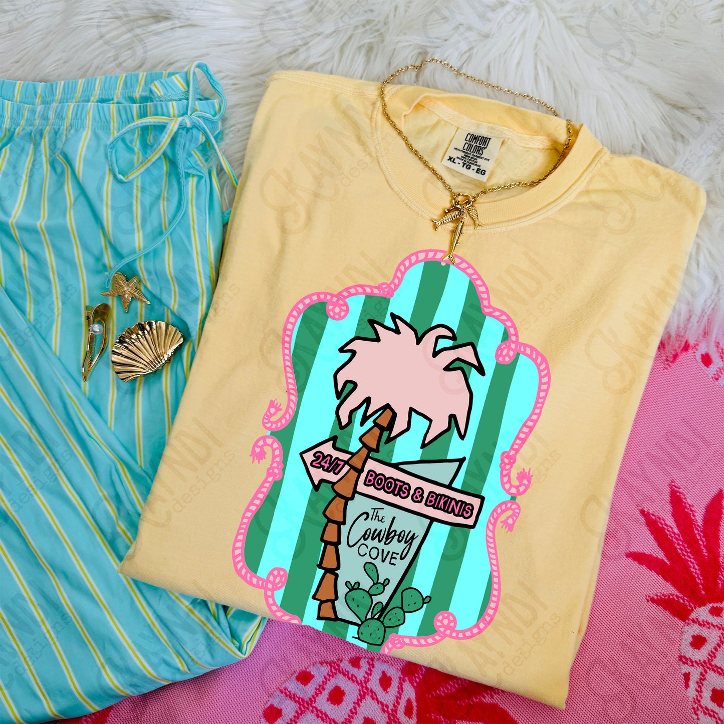 The Cowboy Cove Pocket PNG Digital Download Sublimation DTF Print Preppy Striped Beachy Palm Tree