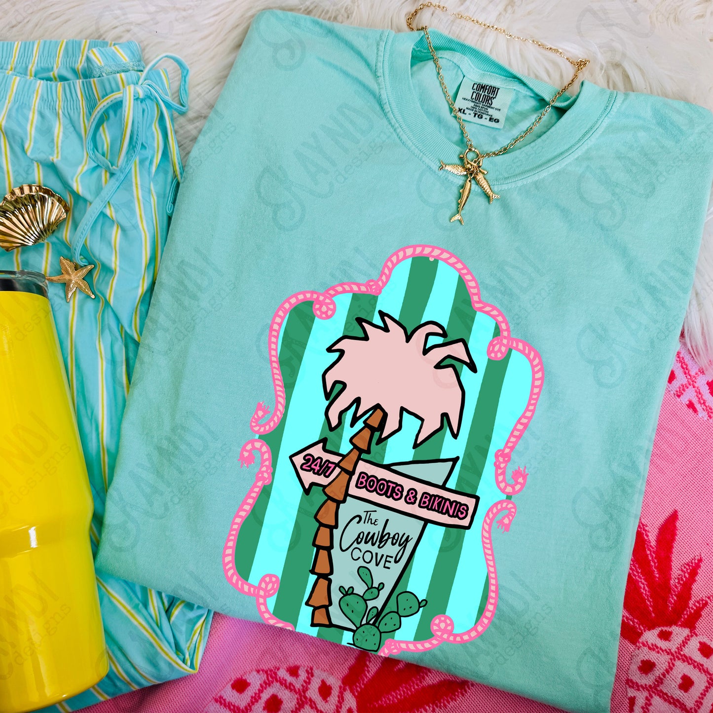 The Cowboy Cove Pocket PNG Digital Download Sublimation DTF Print Preppy Striped Beachy Palm Tree