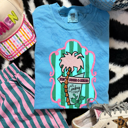 The Cowboy Cove Pocket PNG Digital Download Sublimation DTF Print Preppy Striped Beachy Palm Tree
