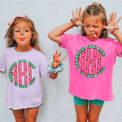 Watermelon Punch Doodle Monogram Set Sublimation Design PNG Digital Download Printable
