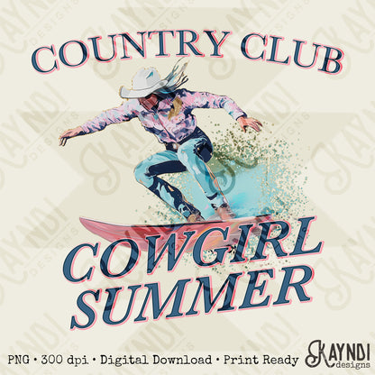 Country Club Cowgirl Summer Sublimation Design PNG Digital Download Printable Surfing Cowgirl