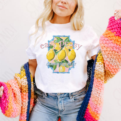 Easy Peasy Lemo Squeezy Sublimation Design PNG Digital Download Printable Summer Preppy