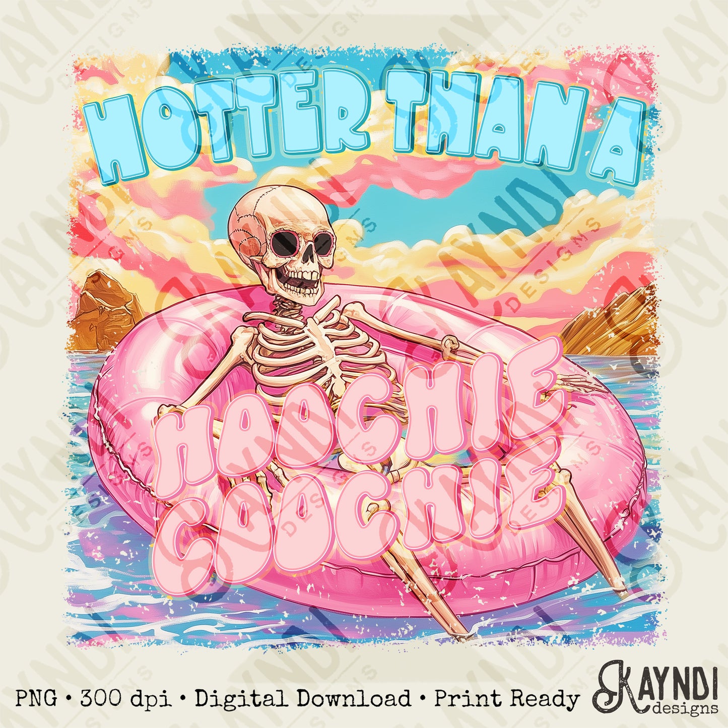Hoochie Coochie Sublimation Design PNG Digital Download Printable Skeleton Floating Summer