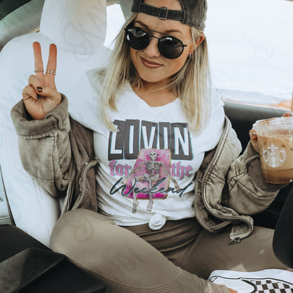 Livin for the Weekend Sublimation Design PNG Digital Download Printable Skeleton Floating Weekend