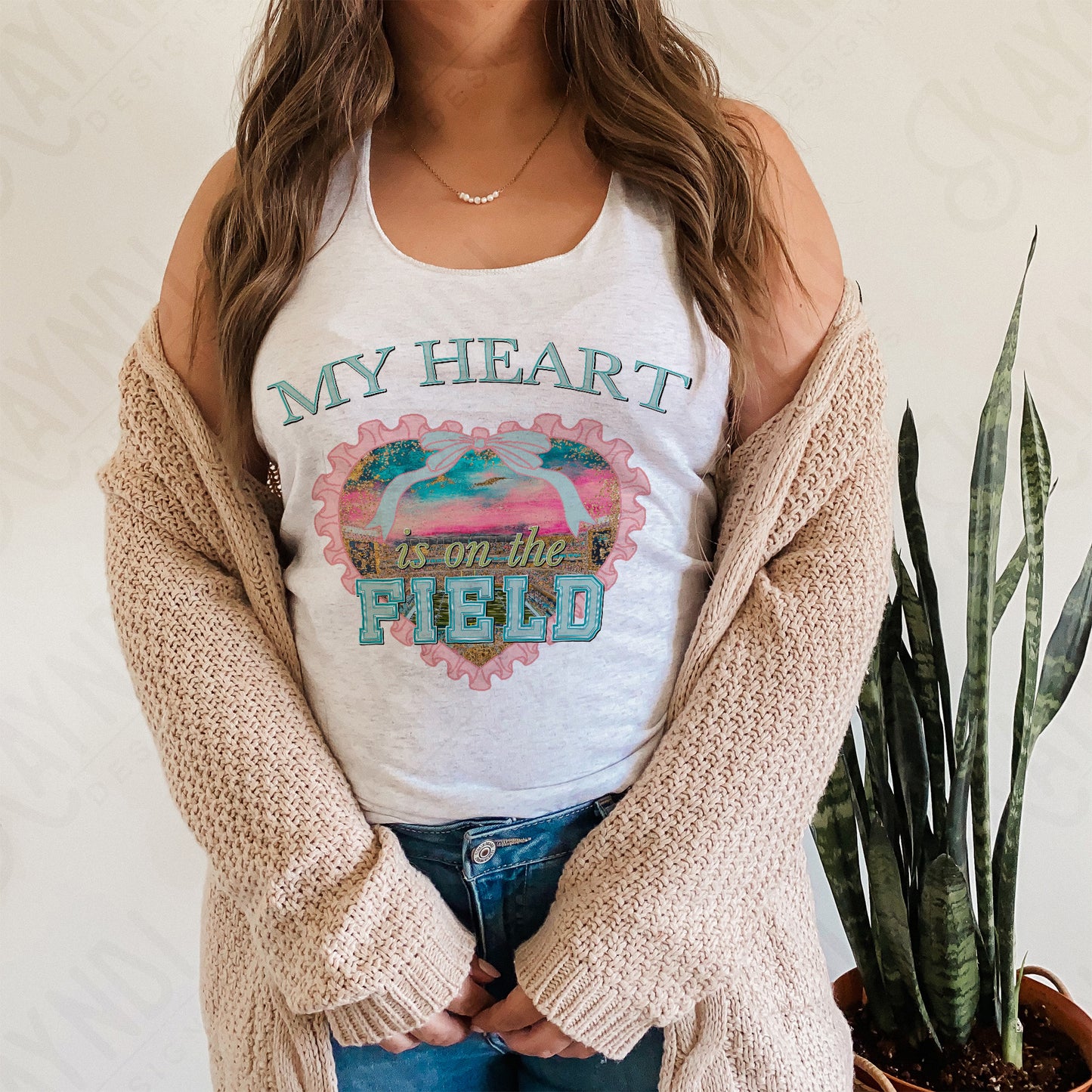 My Heart is on the Field Sublimation Design PNG Digital Download Printable Sports Bows Preppy
