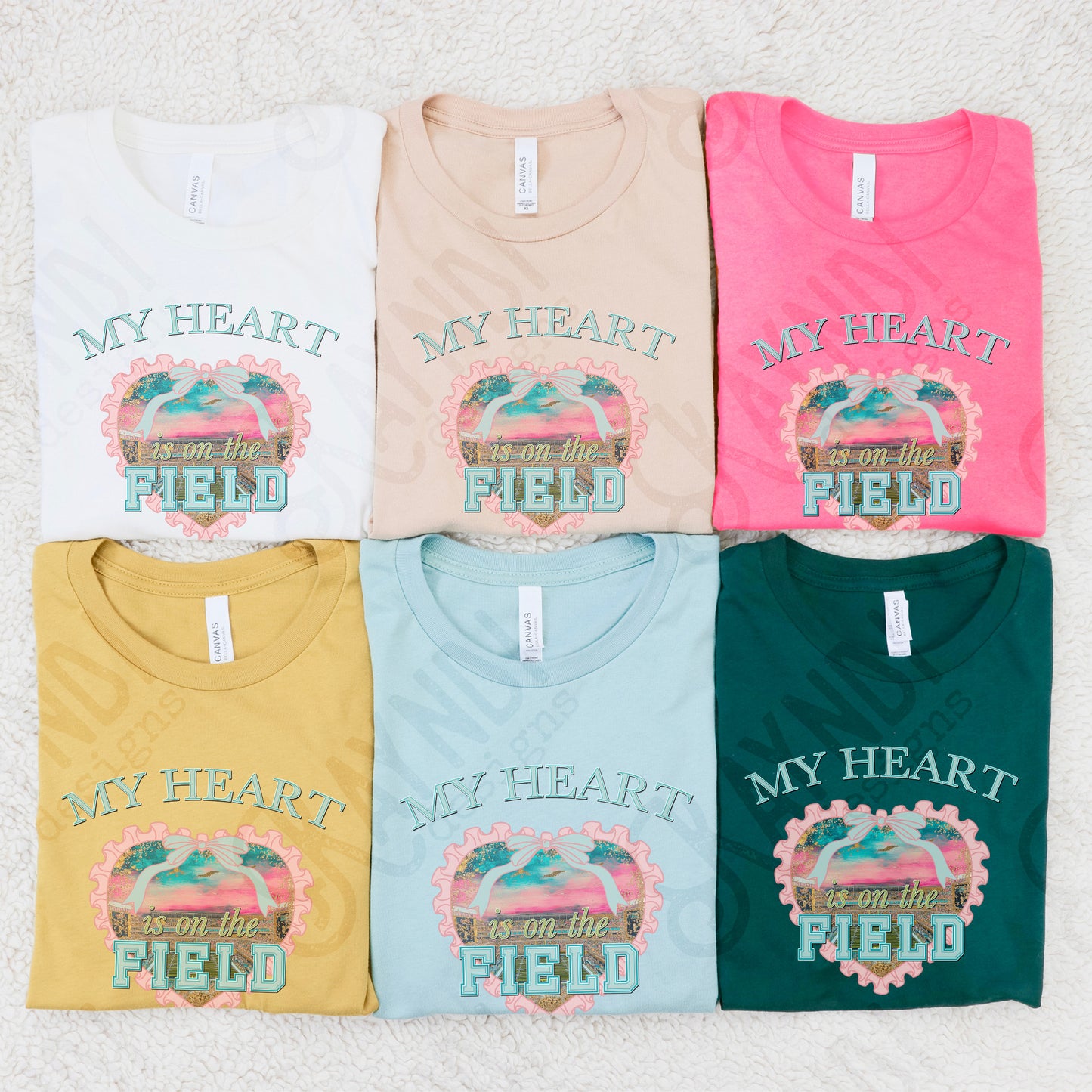 My Heart is on the Field Sublimation Design PNG Digital Download Printable Sports Bows Preppy