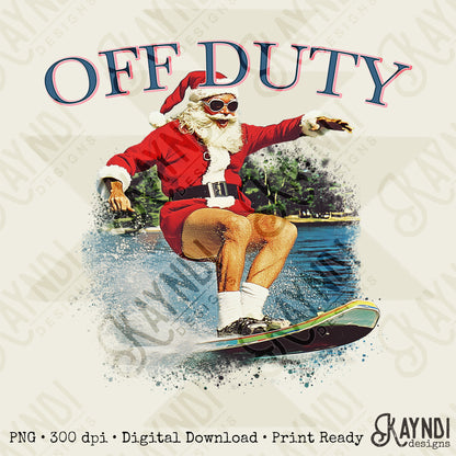 Off Duty Sublimation Design PNG Digital Download Printable Surfing Santa