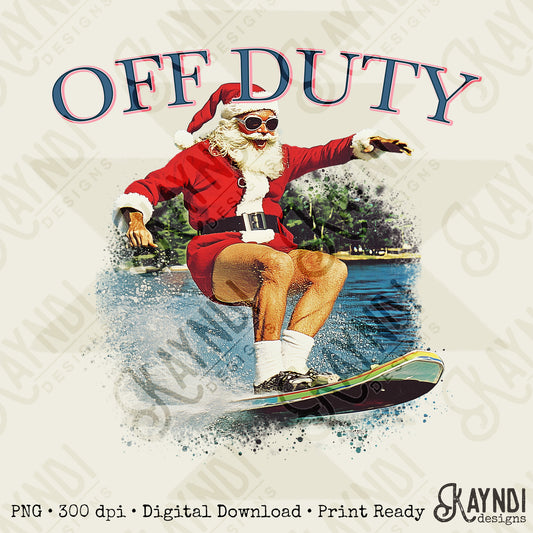 Off Duty Sublimation Design PNG Digital Download Printable Surfing Santa