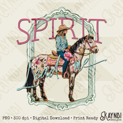 Spirit Lead Me Sublimation Design PNG Digital Download Printable Cowgirl Horse Watercolor