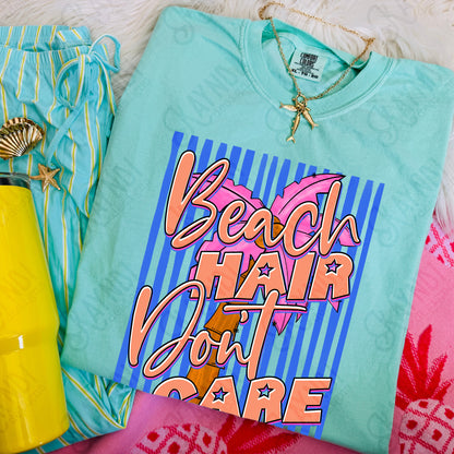 Beach Hair Don't Care PNG Digital Download Sublimation DTF Print Southern Preppy Neon Stripe