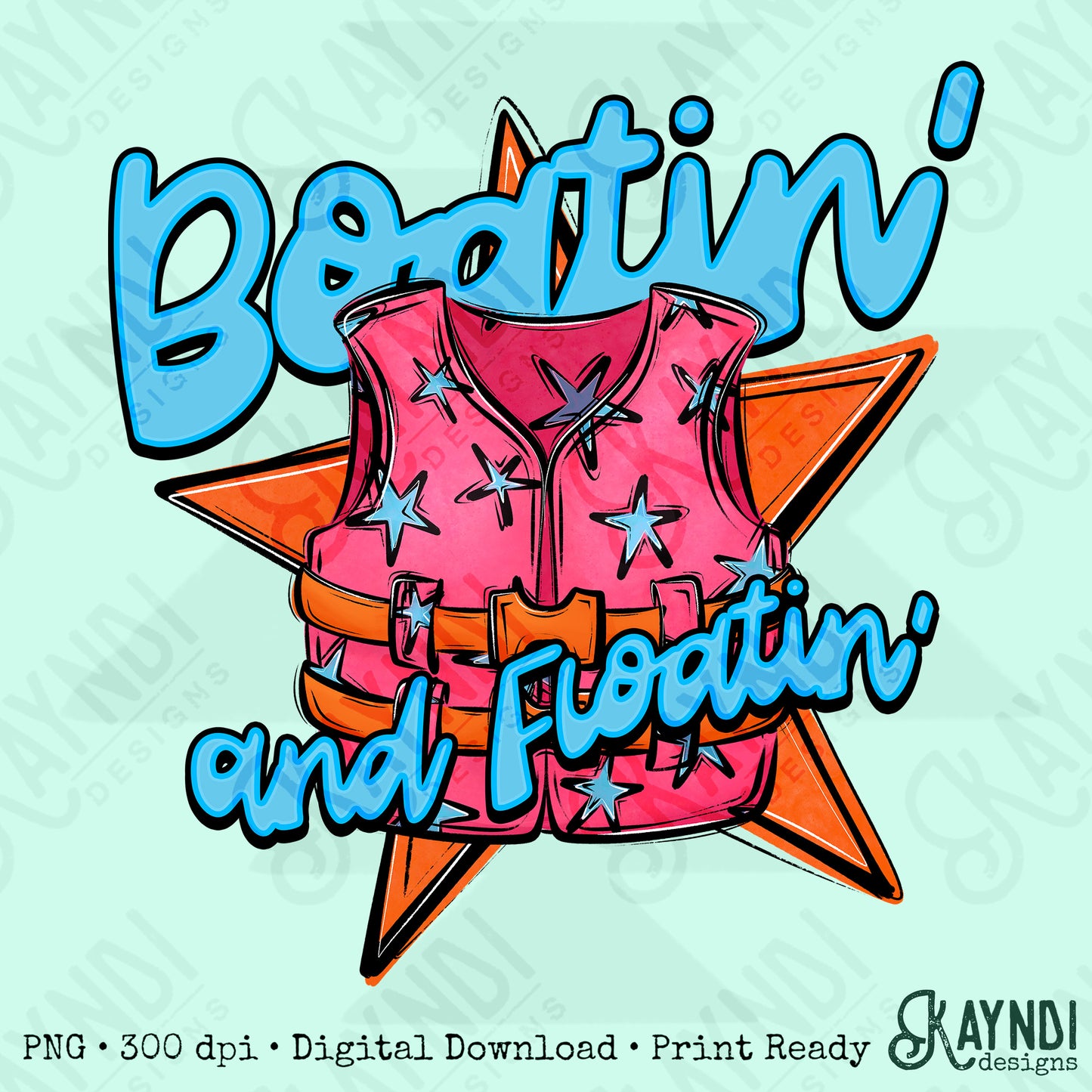 Boatin' and Floatin' Pink Orange PNG Digital Download Sublimation DTF Print Summer Boat Star