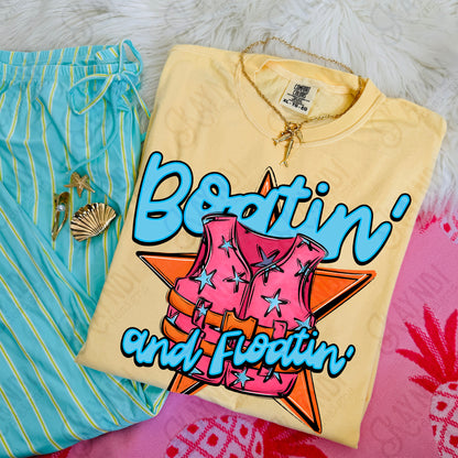 Boatin' and Floatin' Pink Orange PNG Digital Download Sublimation DTF Print Summer Boat Star