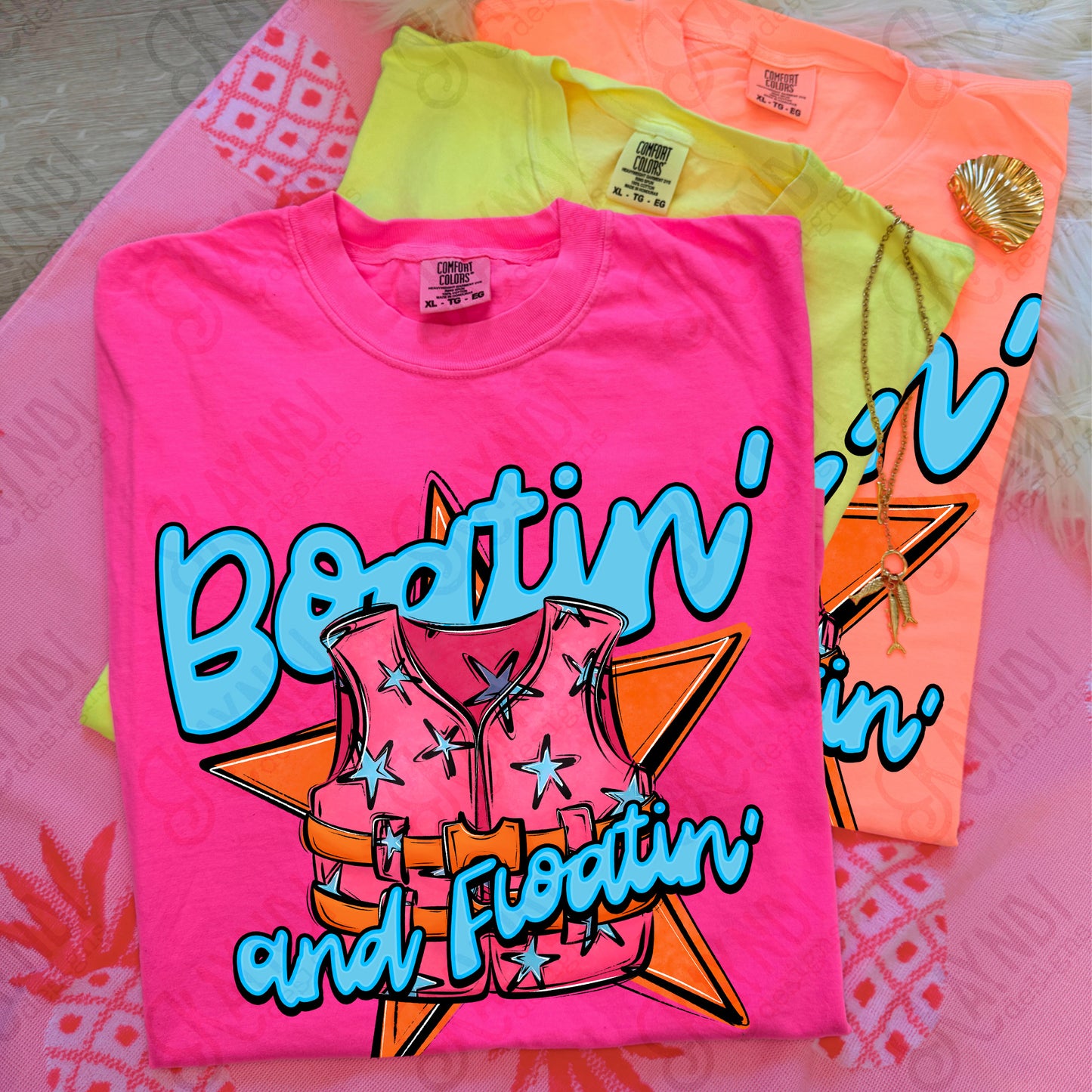 Boatin' and Floatin' Pink Orange PNG Digital Download Sublimation DTF Print Summer Boat Star