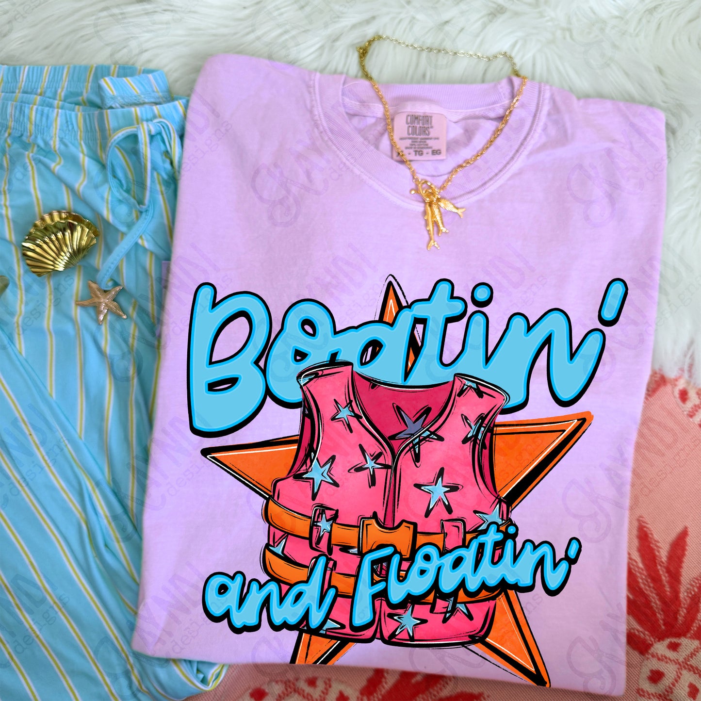 Boatin' and Floatin' Pink Orange PNG Digital Download Sublimation DTF Print Summer Boat Star