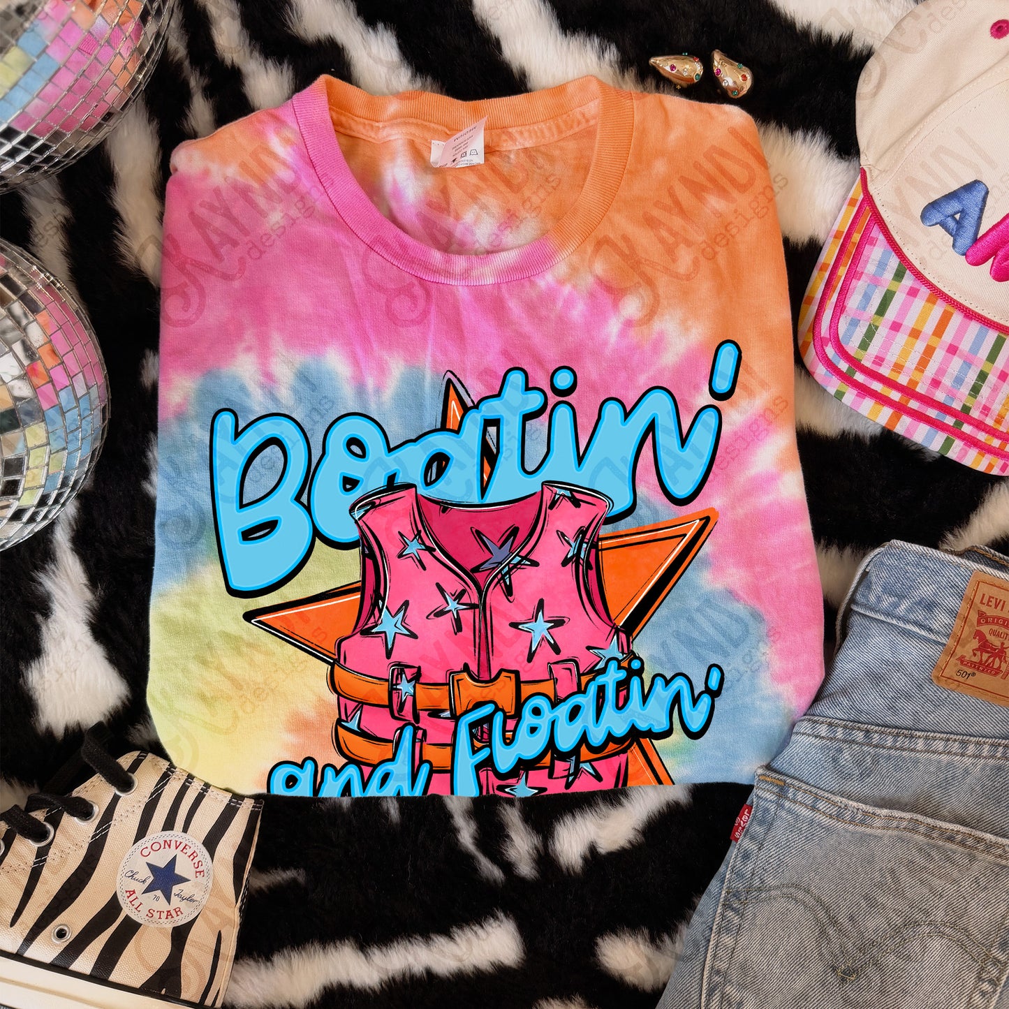 Boatin' and Floatin' Pink Orange PNG Digital Download Sublimation DTF Print Summer Boat Star