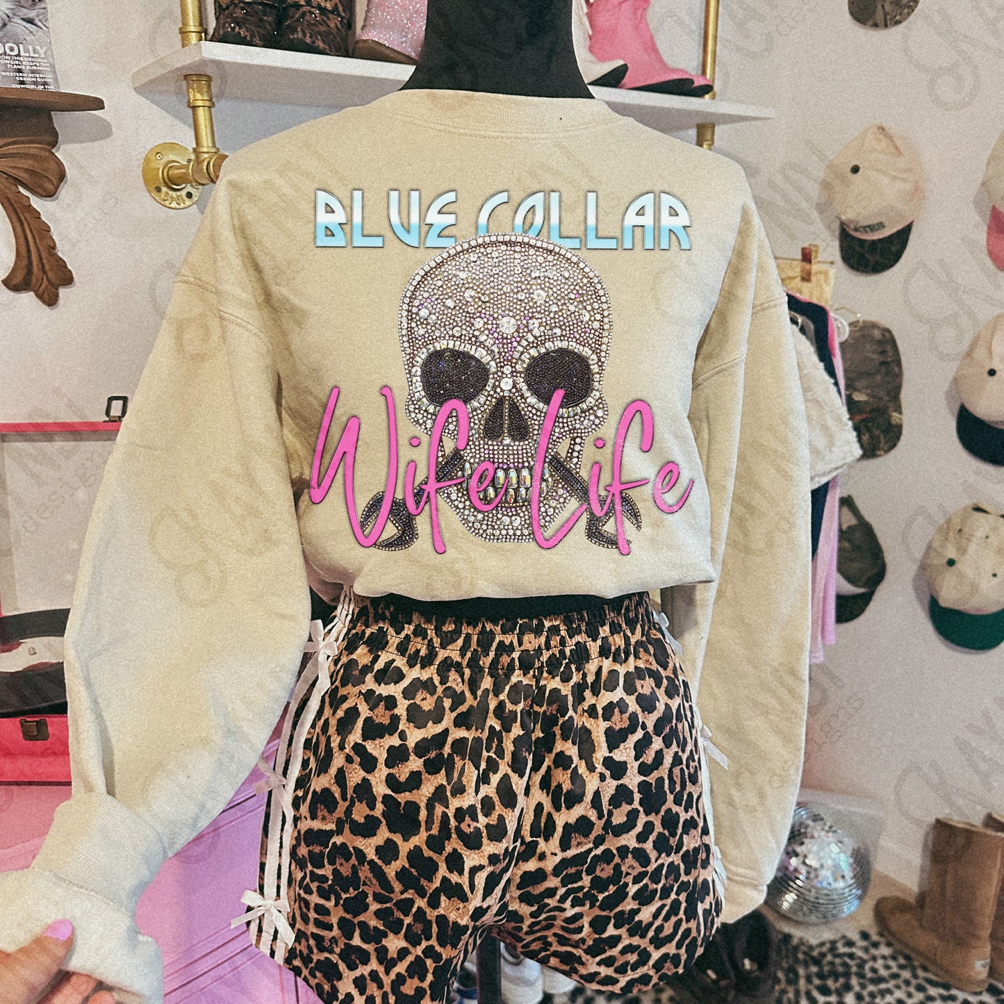 Collar Wife Life PNG Digital Download Sublimation DTF Print Studded Gemstone Skull