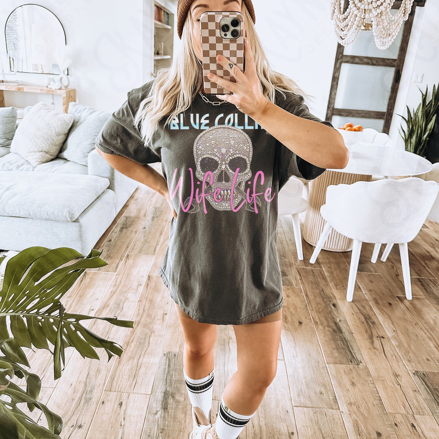 Collar Wife Life PNG Digital Download Sublimation DTF Print Studded Gemstone Skull