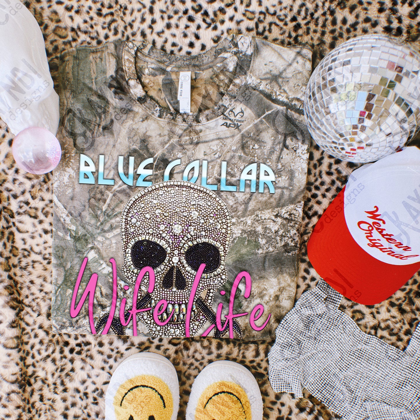 Collar Wife Life PNG Digital Download Sublimation DTF Print Studded Gemstone Skull