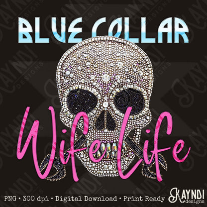 Collar Wife Life PNG Digital Download Sublimation DTF Print Studded Gemstone Skull