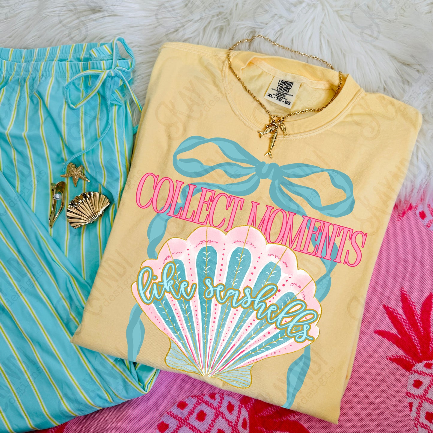 Collect Moments like Seashells PNG Digital Download Sublimation DTF Print Southern Preppy Beachy Ribbon