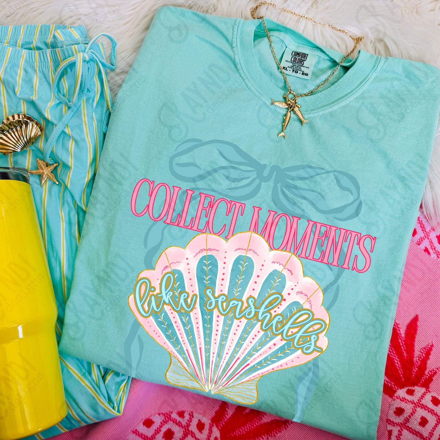 Collect Moments like Seashells PNG Digital Download Sublimation DTF Print Southern Preppy Beachy Ribbon