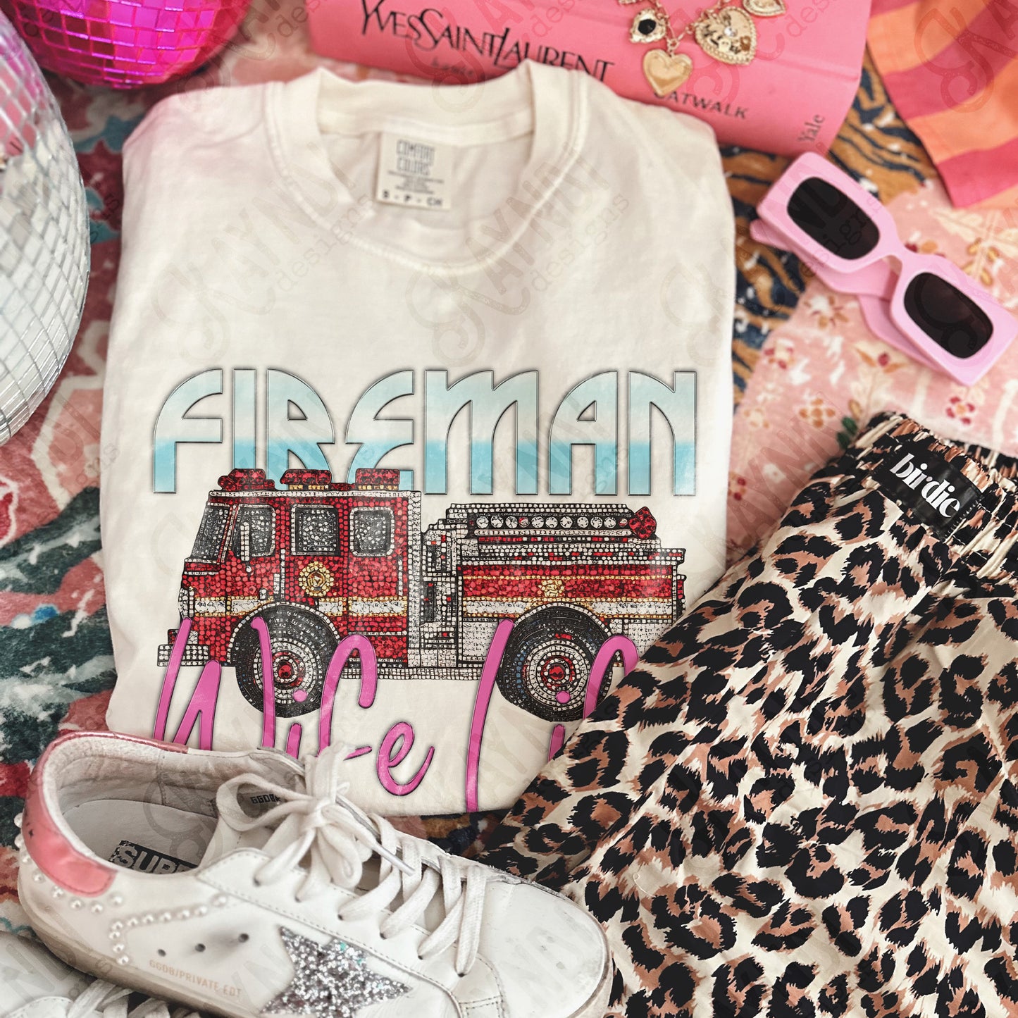 Fireman Wife Life PNG Digital Download Sublimation DTF Print Studded Rhinestone Firetruck